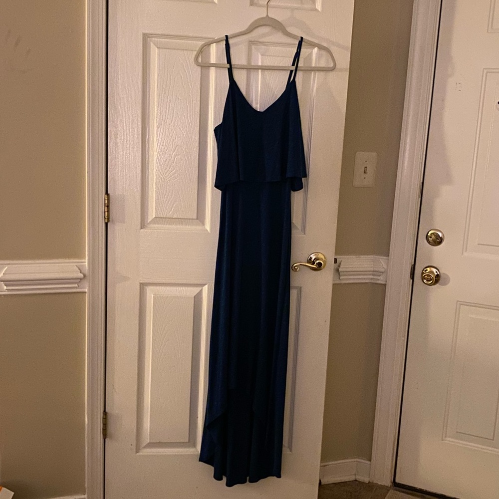 Blue Spaghetti Strap Layered High Low Maxi dress